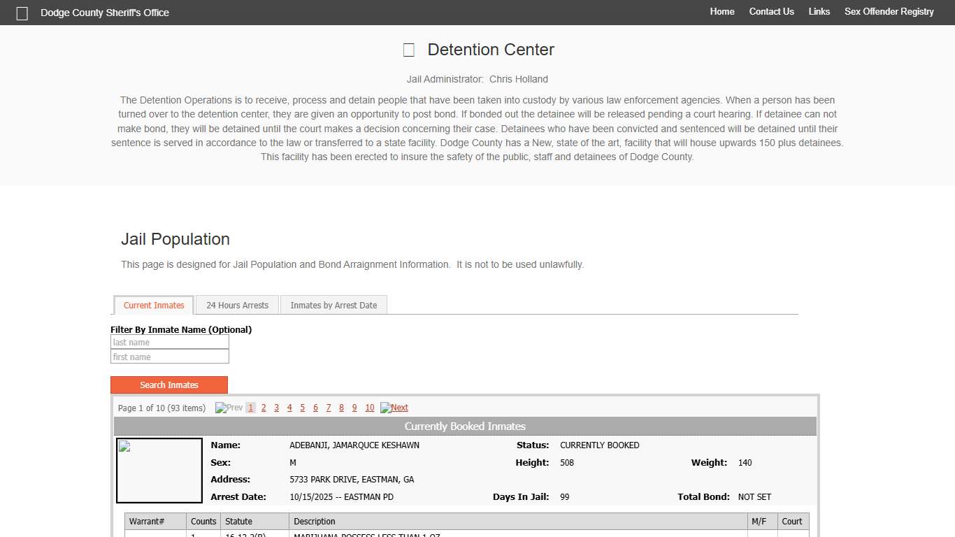 Jail Population – Dodge Co. Sheriff's Office
